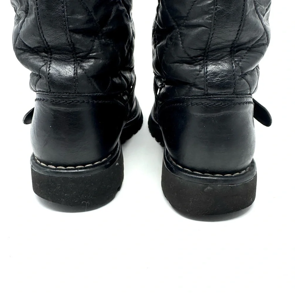 Chanel Black Quilted Calfskin Leather Biker Boots – CC Logo Moto Style (Sz 38.5)
